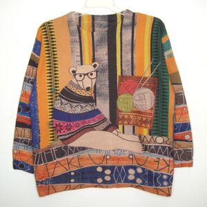 NEW Womens Knitting Polar Bear Graphic Cotton Wool Oversized Boho Sweater